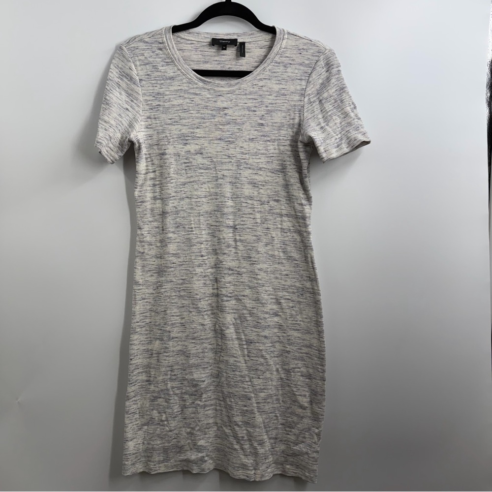 Theory Sterling Rib Dress Womens Medium Gray Ribbed Knit Stretch Minimalist Peru
